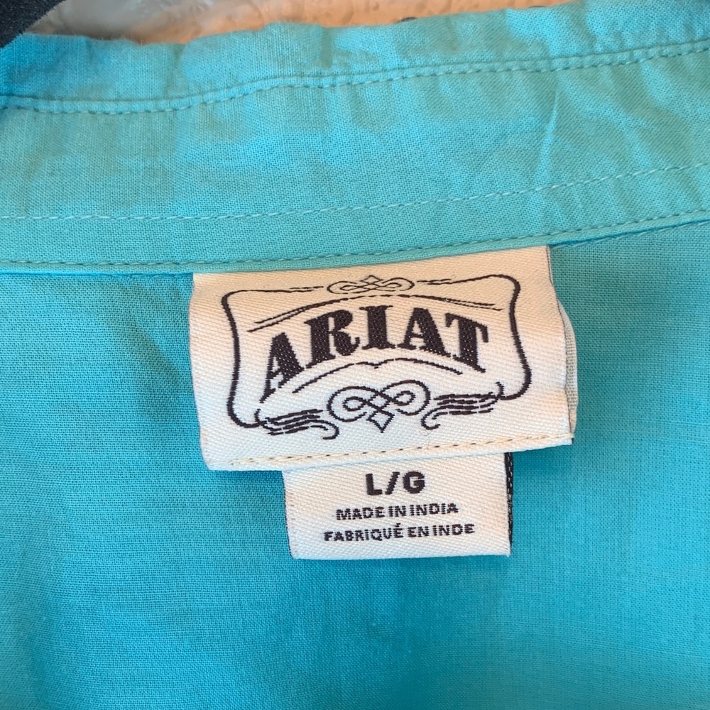 Ariat blue women’s collared shirt sz L studs western country coastal cowgirl - Picture 2 of 9